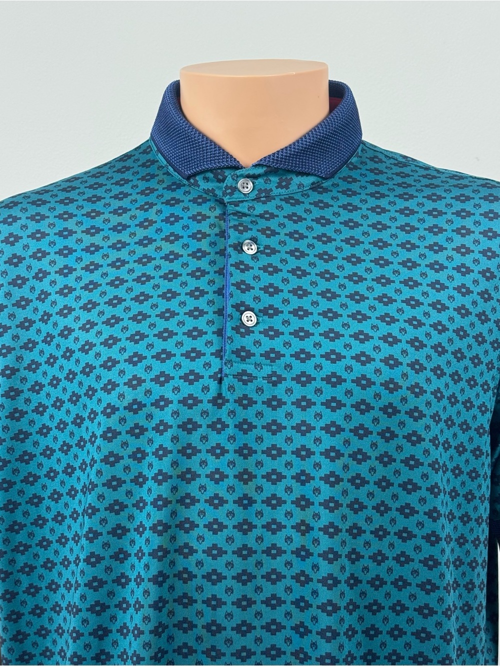 Greyson The Journey Polo Men’s Large Emerald Geometric Wolf Print Golf Shirt